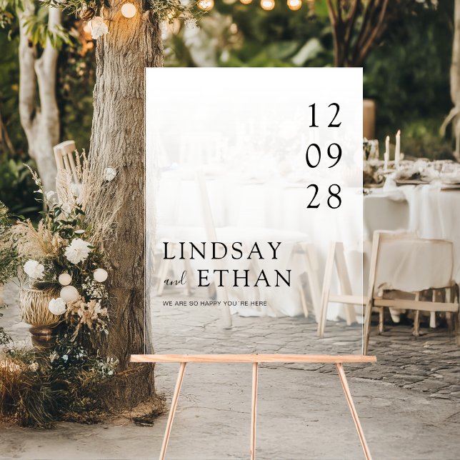 Einfache elegante weiße transparente Hochzeit Acrylschild (Simple Elegant White Transparent Wedding Acrylic Sign)