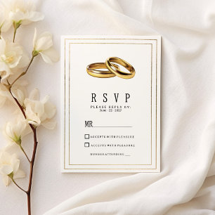 Einfache elegante weiße und goldene Ringe RSVP Einladung
