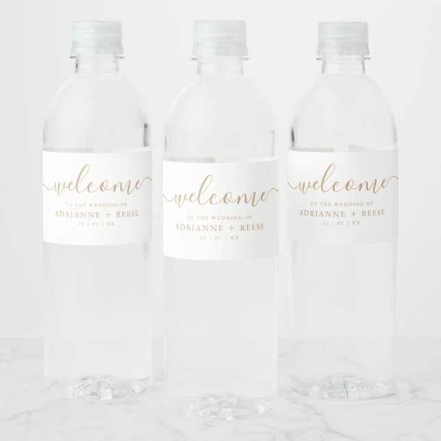 Einfache elegante White and Gold Hochzeitsflasche (Flaschen)