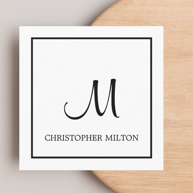 Einfache elegante White Black Monogram Attorney Quadratische Visitenkarte (Von Creator hochgeladen)