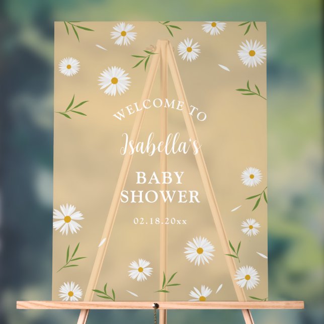 Einfache elegante White Daisies Baby Dusche Empfan Acrylschild (Neutral)