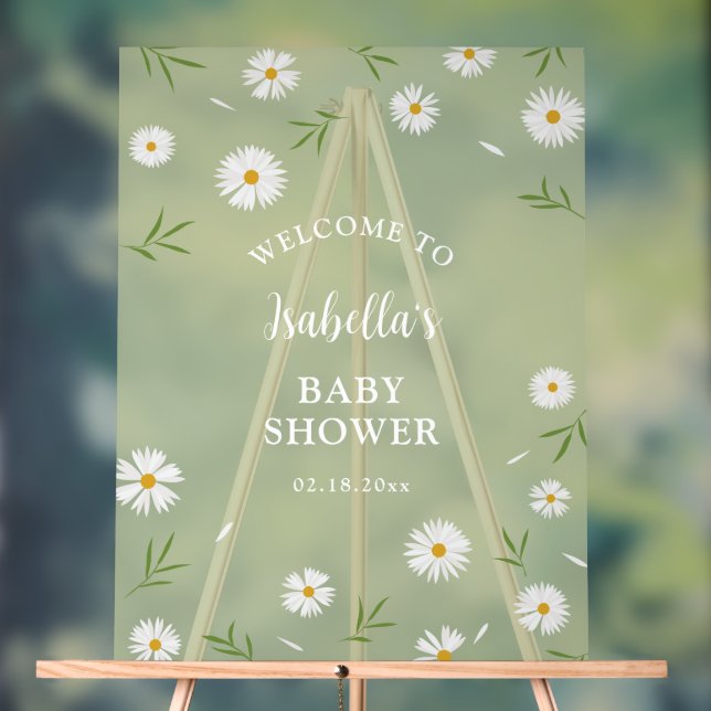Einfache elegante White Daisies Baby Dusche Empfan Acrylschild (Neutral)