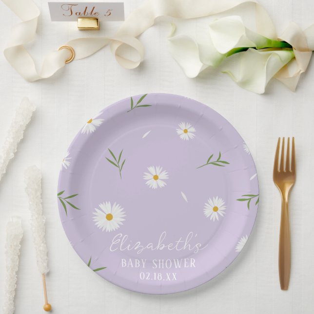 Einfache elegante White Daisies Baby Dusche Pappteller (Hochzeit)