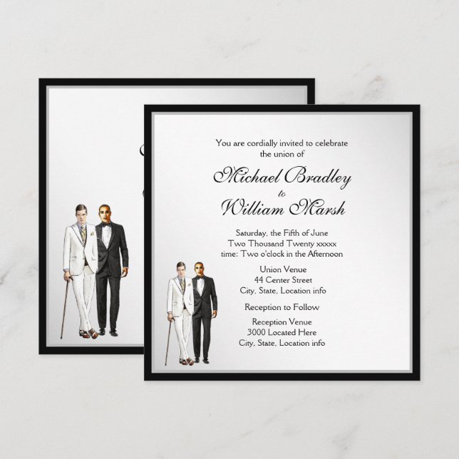 Einfache elegante White Gay Wedding Einladung (Vorne/Hinten)