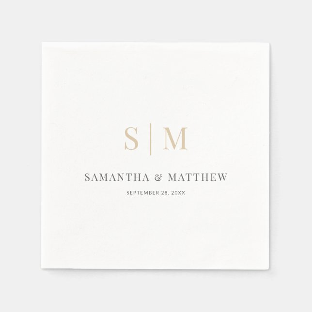 Einfache, elegante White Gray Gold Monogram Weddin Serviette (Vorderseite)