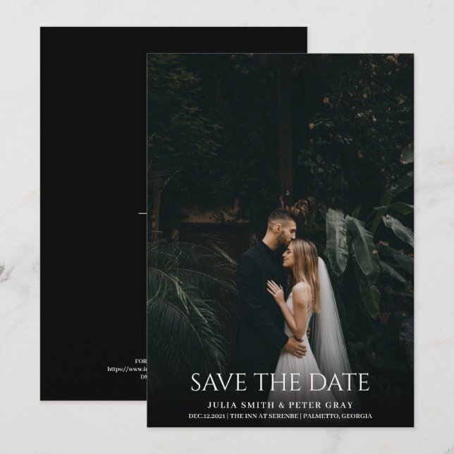 Einfache elegante White Typografy Foto Wedding STD Einladung (Vorne/Hinten)