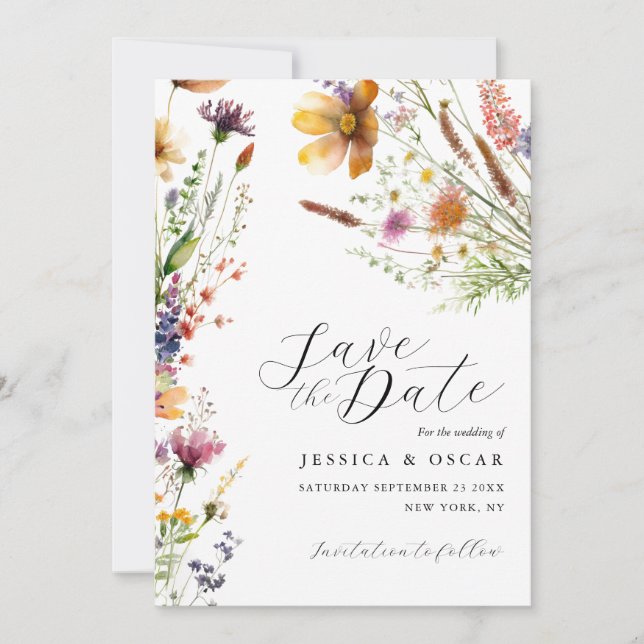 Einfache Elegante Wildblume Frühjahrssommer Hochze Save The Date (Vorderseite)