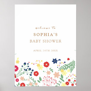 Einfache elegante wilde Blumen Baby Shower Begrüßu Poster