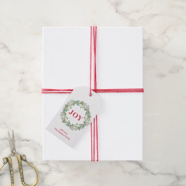 Einfache Elegante Wreath Joy Moderne Weihnachten Geschenkanhänger (Mit Garn)