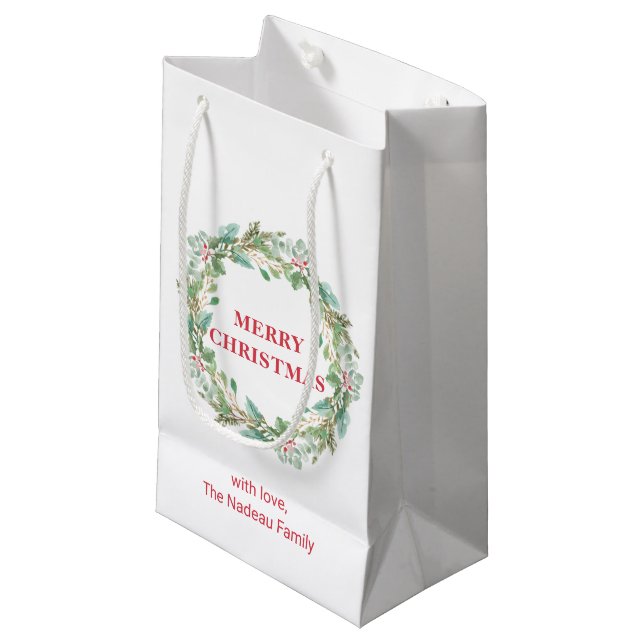 Einfache Elegante Wreath Moderne Weihnachten Kleine Geschenktüte (Vorderseite Schrägansicht)