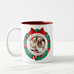 Einfache Elegante Wreath Weihnachts-Foto Familienn Zweifarbige Tasse