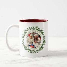 Einfache Elegante Wreath Weihnachts-Foto Familienn Zweifarbige Tasse