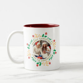 Einfache Elegante Wreath Weihnachts-Foto Familienn Zweifarbige Tasse