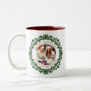 Einfache Elegante Wreath Weihnachts-Foto Familienn Zweifarbige Tasse