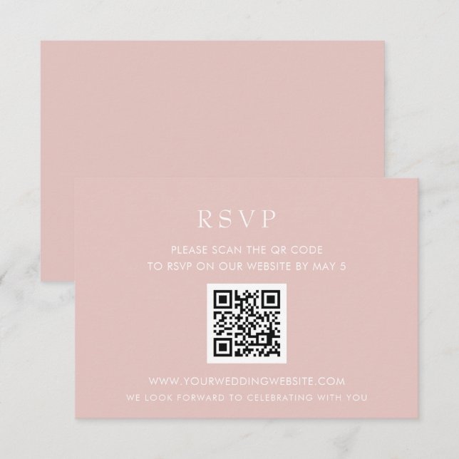 Einfache Eleganter, moderner Blush QR CODE RSVP Karte (Vorne/Hinten)