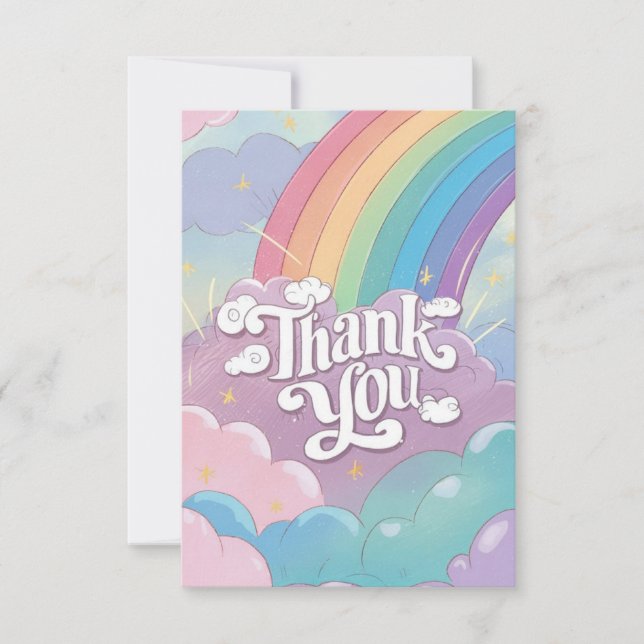Einfache Eleganter Regenbogen und Wolken Dankeskarte (Vorderseite)