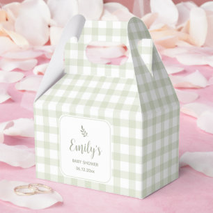 Einfache Elegantsage Green Gingham Baby Dusche Geschenkschachtel