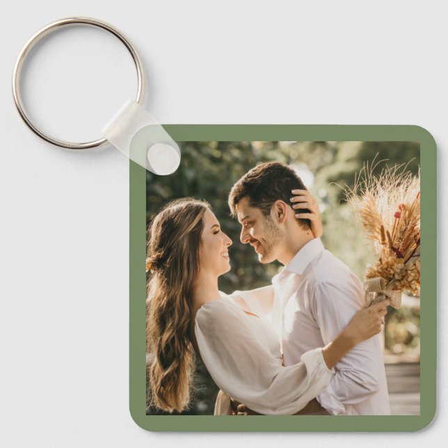 Einfache Elegantsage Grünes Foto Gastgeschenk Hoch Schlüsselanhänger (Vorderseite)
