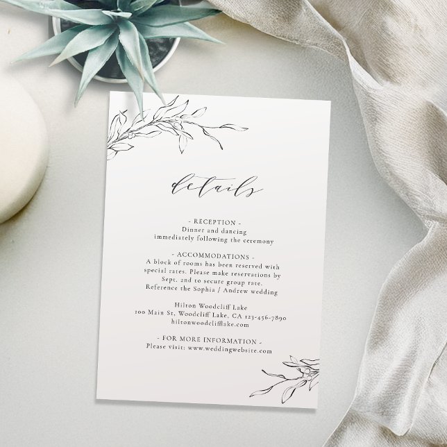 Einfache Eleganz, botanische Hochzeitskarte Einladung (Simple elegance botanical wedding details card)