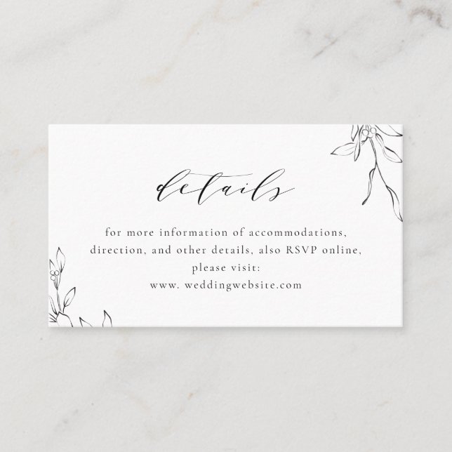 Einfache Eleganz, botanische Hochzeitskarte Platzkarte (Vorderseite)