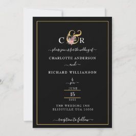 Einfache Eleganz, goldener Ampersand auf schwarz Einladung