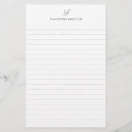 Einfache Eleganz Grau Weiß Monogramm Liniengestalt Briefpapier