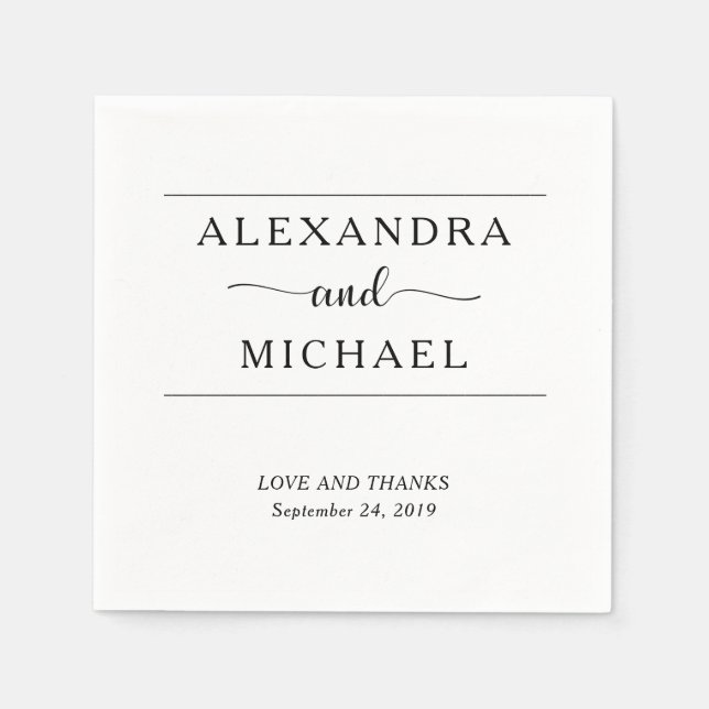 Einfache Eleganz | Minimale Schwarz-Weiß-Hochzeit Serviette (Vorderseite)