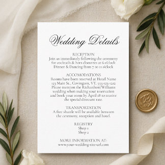 Einfache Eleganz Schwarz und Weiß für Hochzeiten Begleitkarte