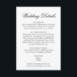 Einfache Eleganz Schwarz und Weiß für Hochzeiten Begleitkarte<br><div class="desc">Diese Umschließkarte ist der perfekte Weg,  um Ihren Gästen wichtige Informationen zu geben,  die nicht auf die formelle Einladung passen. Die vorgeschlagenen Informationen beinhalten Details zum Empfang,  Unterkunft,  Transport,  Geschenkregister und Website. Das Schwarz-Weiß-Design ist einfach,  aber elegant mit einem laksigen Skripttitel. Die Rückseite der Karte ist blassgrau.</div>