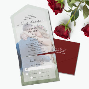 Einfache Eleganz Vollbild-Burgunder-Rot-Hochzeit All In One Einladung