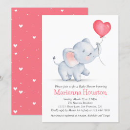 Einfache Elephant & Heart Balloon Babydusche Einladung