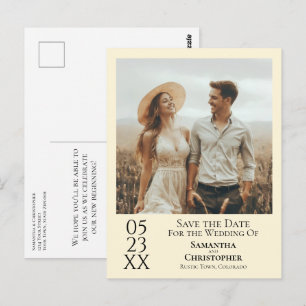 Einfache Elfenbein-Creme-Hochzeit-Foto zur Speiche Postkarte