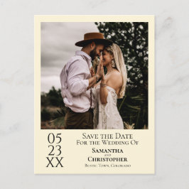 Einfache Elfenbein-Hochzeit Sichern Sie das Date-F Postkarte