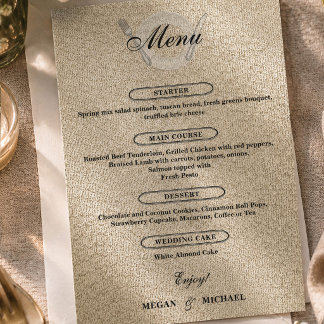 Einfache elfenbeinfarbene Hochzeitsempfangs-Menüka Menükarte