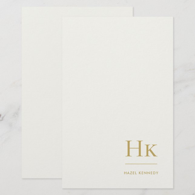 Einfache Elfenbeingold-Monogramm-Benutzerdefiniert Briefpapier (Vorne/Hinten)