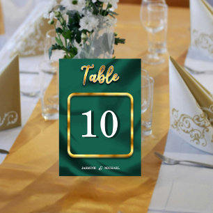 Einfache Emerald Green und Gold Script Wedding Tischnummer