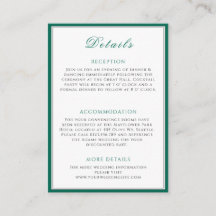 Einfache Emerald Green Wedding Info Enclosure Card