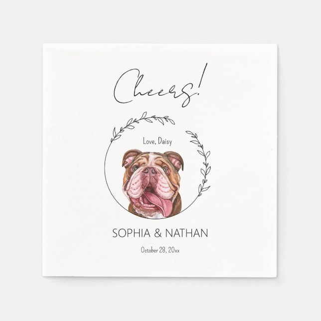 Einfache englische Bulldog-Hochzeitcocktail Serviette (Vorderseite)