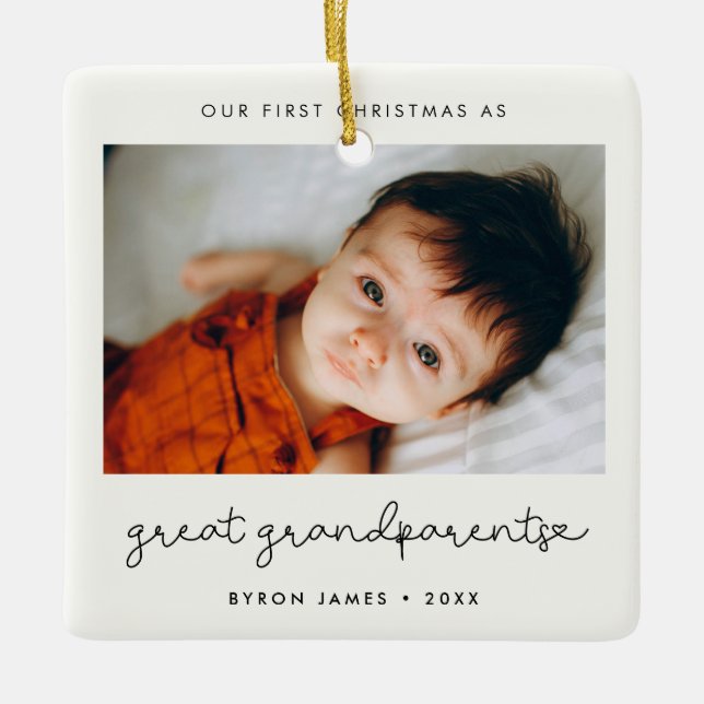 Einfache Erste Weihnachten als Großeltern-Foto Keramikornament (Vorderseite)