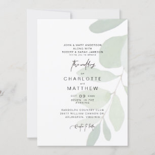 Einfache Eukalyptus - beide Eltern laden zur Hochz Einladung