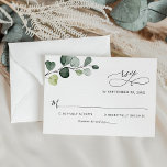 Einfache Eukalyptus-Blätter Grüne Hochzeit RSVP Karte<br><div class="desc">Diese individuell gestaltbare RSVP-Karte,  die sich mit unserer Hochzeitskollektion Boho Greenery abstimmt,  verfügt über einen Eukalyptuszweig in Aquarellfarbe mit kalligrafischem Text,  gepaart mit einem klassischen Serif & modernen Sans-Schriftart in Schwarz. Matching-Elemente verfügbar.</div>