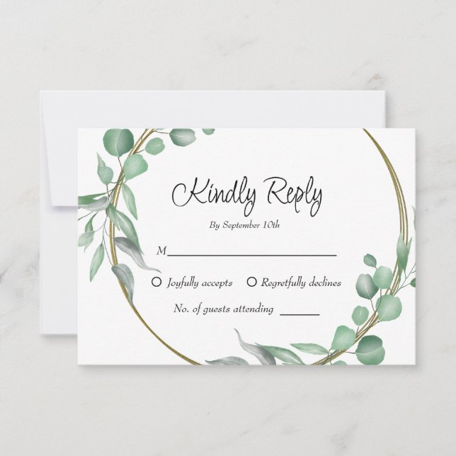 Einfache Eukalyptus-Blätter Grüne Hochzeit RSVP Karte (Vorderseite)