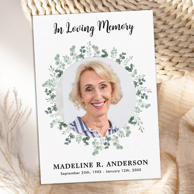 Einfache Eukalyptus-Gedenkfeier Foto Danke Mitteilungskarte (Von Creator hochgeladen)