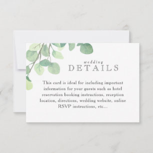 Einfache Eukalyptus Greenerity Wedding Info Card RSVP Karte