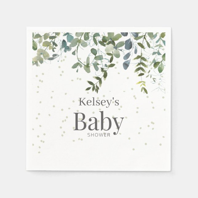 Einfache Eukalyptus Greenery Baby Dusche Napkins Serviette (Vorderseite)
