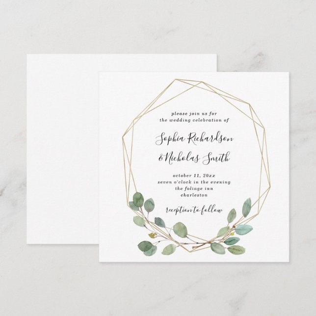 Einfache Eukalyptus-Grüne | Geometrische Hochzeit Einladung (Vorne/Hinten)