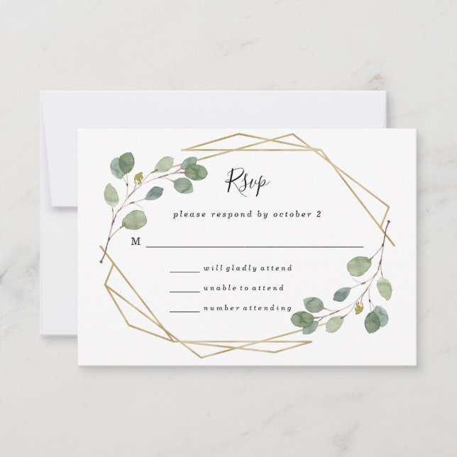 Einfache Eukalyptus-Grüne | Geometrische Hochzeit RSVP Karte (Vorderseite)