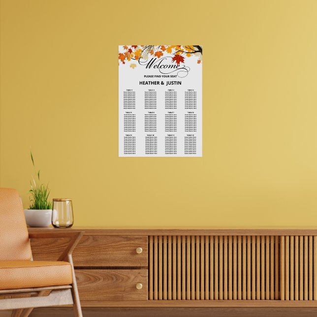 Einfache Eukalyptus-Grüne Hochzeitstabelle Poster (Wohnzimmer 2)