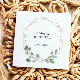 Einfache Eukalyptus-Grüne   Rose Gold Geometric Quadratische Visitenkarte