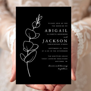 Einfache Eukalyptus-Linie Zeichnend Schwarz-weiße Einladung